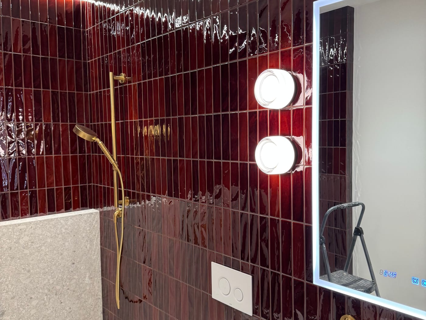 Tiled shower with lighting and fixture installation