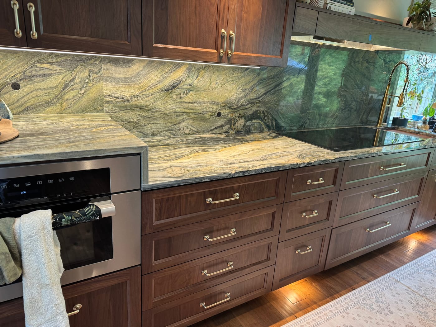 Kitchen with under-cabinet and accent lighting installed to code